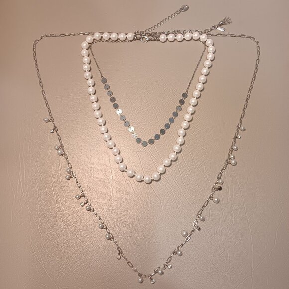 Claire's faux pearl & Simply Vera Wang double strand pearl dangles necklaces lot - Picture 1 of 10